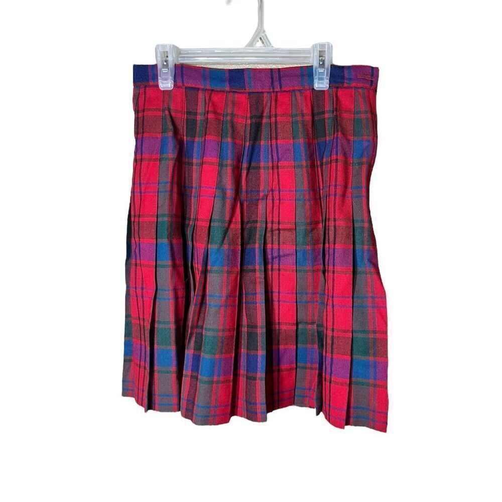Vintage Talbots Red Multi-color Plaid Pleated Skirt 100% Worsted Wool Women's Si